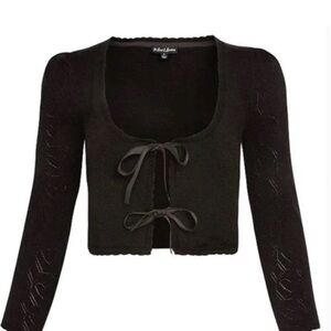 Black Knit Cardigan with Bow Ties